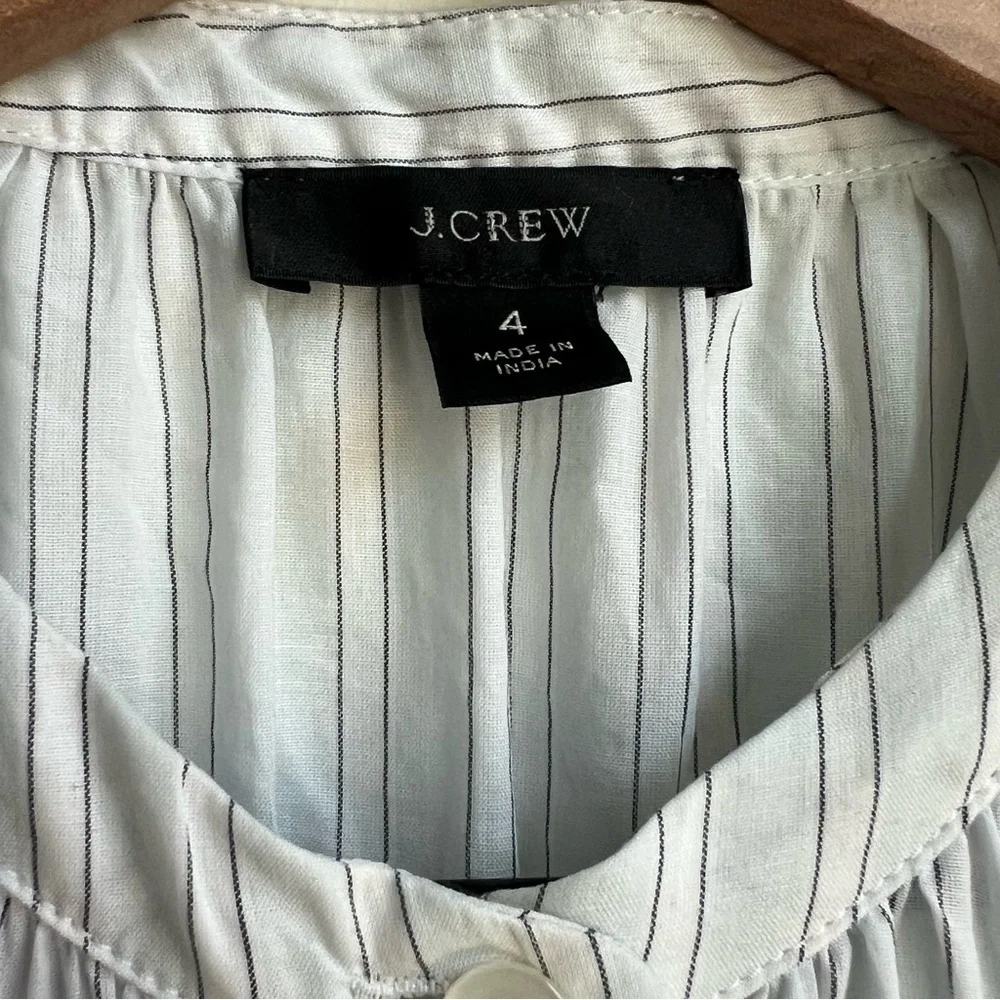 J.Crew Tie-waist Cotton Voile Midi Sheer Blue Deck Stripe Shirt Dress Preppy 4
